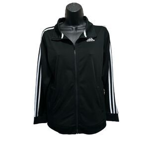 Adidas Black Zip Up Athletic Jacket‎ Size Large (14-16) Pockets Logo 3 Stripe